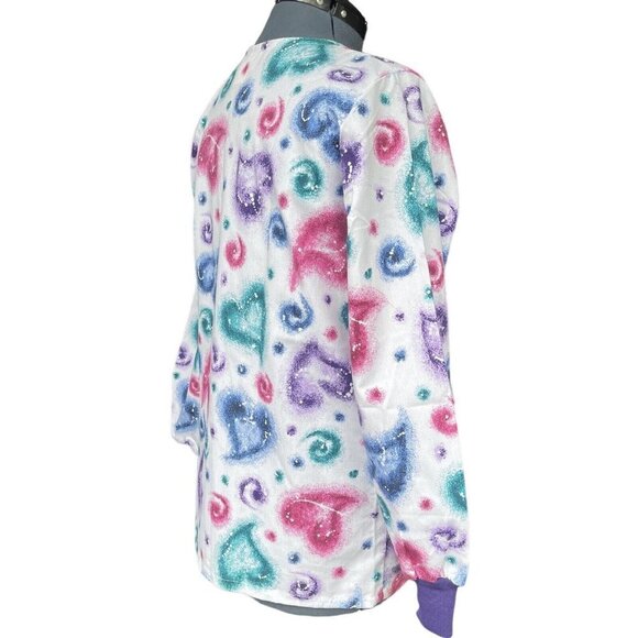 SPECTRUM Medical‎ Scrub Coat Jacket Women's Sizes S/M White Hearts Snap NEW - Picture 2 of 15